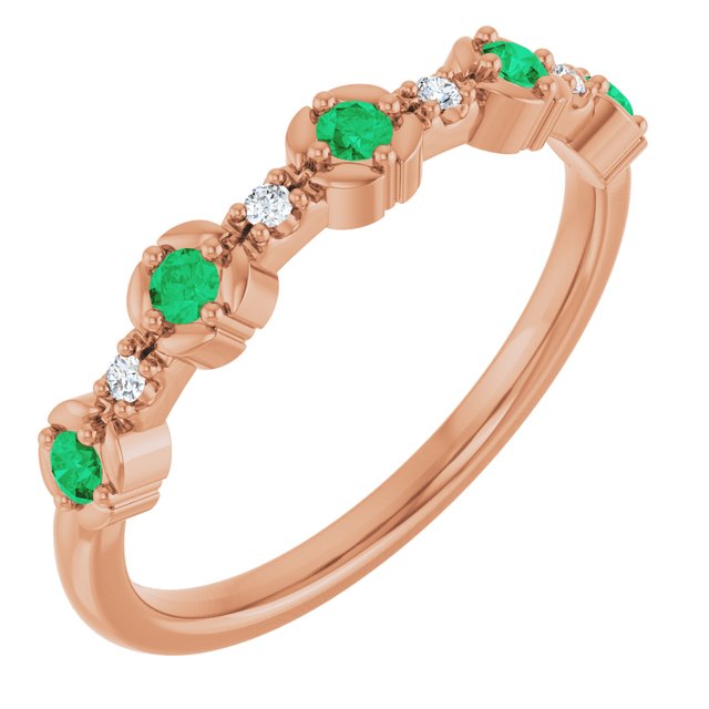 14K Rose Natural Emerald & .04 CTW Natural Diamond Stackable Ring